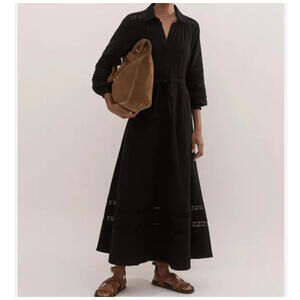 ME+EM black cheesecloth drawstring cotton maxi dress sz 4